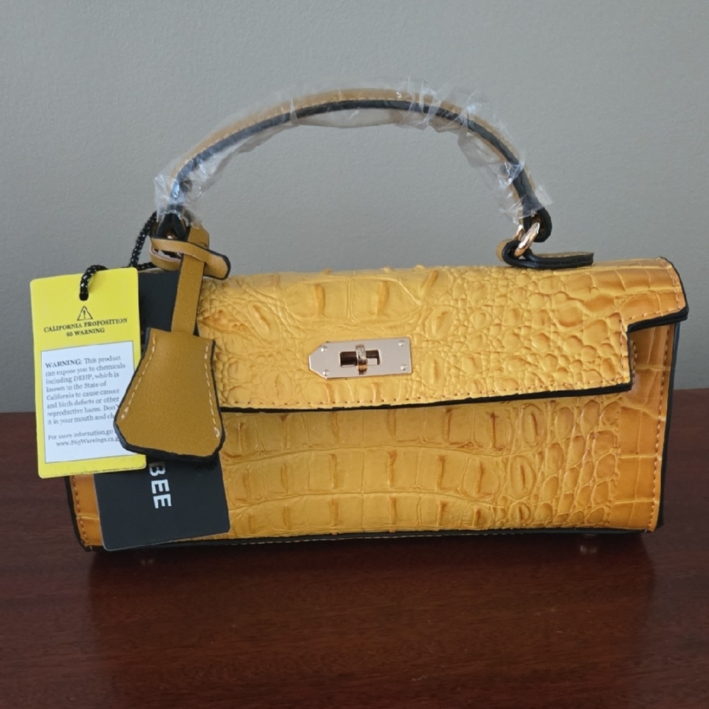 Yellow Croc-Embossed Top-Handle Bag